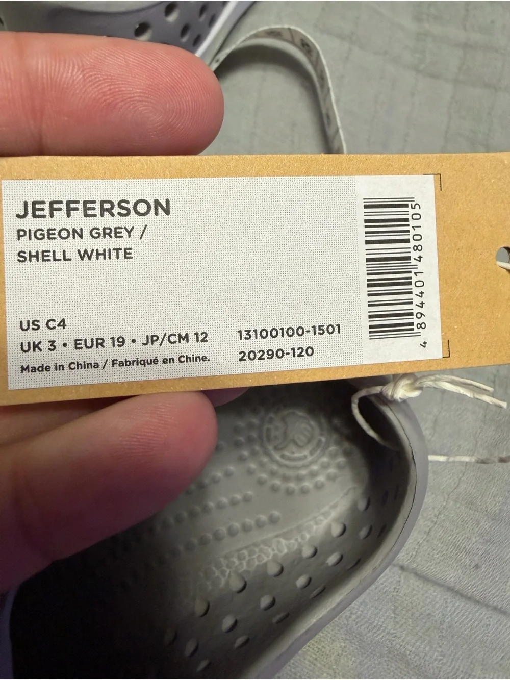 Native Kids Jefferson Slip-On Shoe - Pigeon Grey/ Shell White C4 NWT